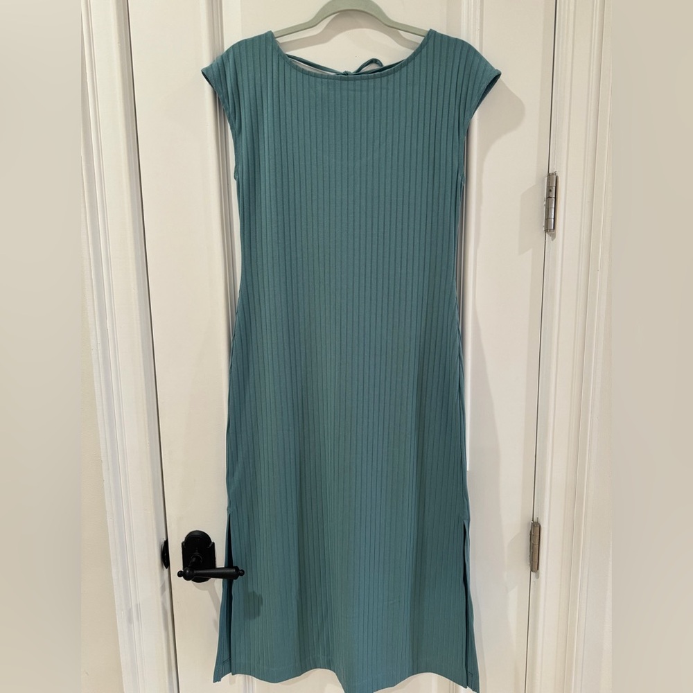 Ann Taylor Teal Ribbed Cap-Sleeve Midi Dress